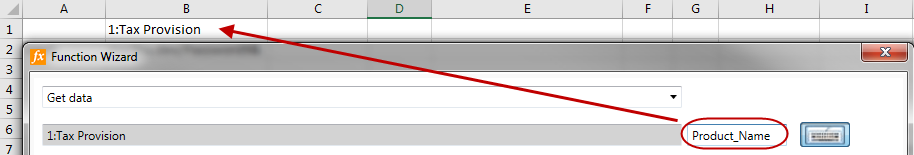 Screen capture showing the range name in the Function Wizard.